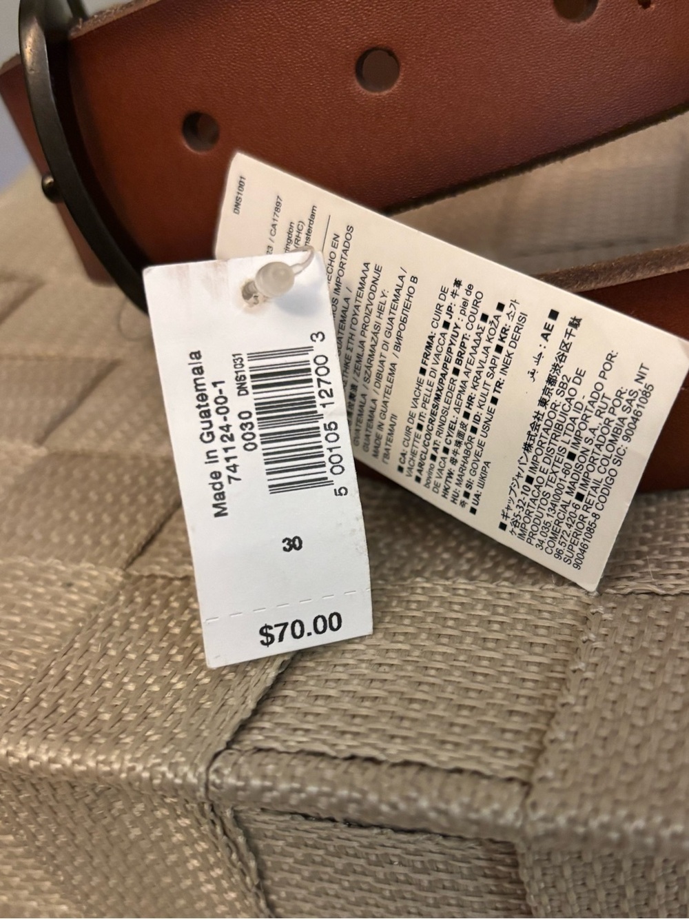 Banana Republic brown leather center-stitch belt, cognac, size 30, NWT - Picture 6 of 7